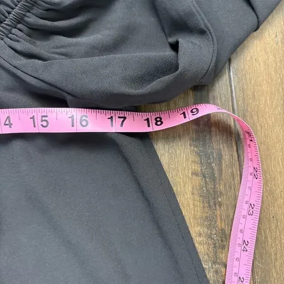 Lulu's size S Black Ruched Blouse Flowy Elastic Cuffs wide Round Neck Long Sleev - Picture 5 of 11